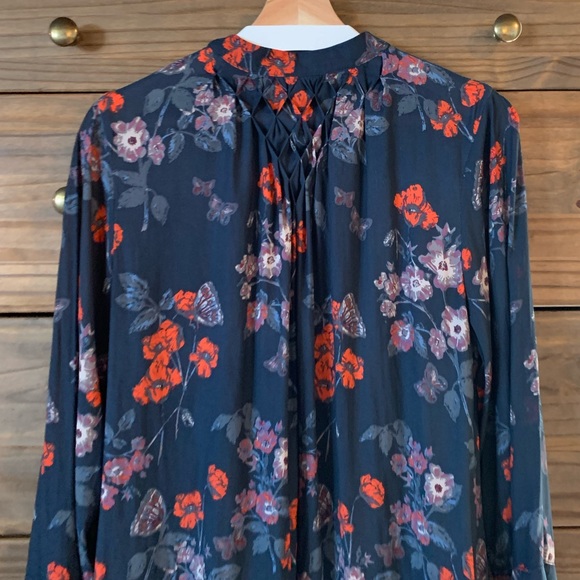 Free People Blue/Red V-Neck Swing Blouse Tunic M - Picture 10 of 11